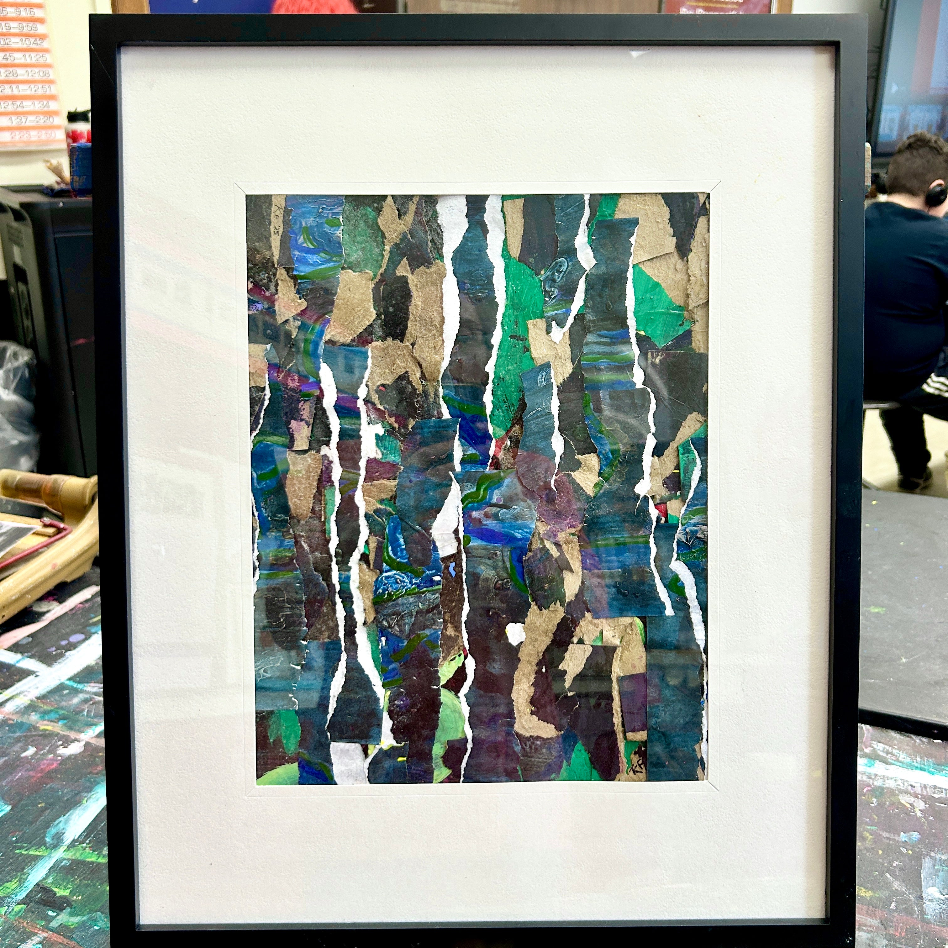 Framed abstract art piece with colorful patterns on a white background. Representing growth and stability forged in tough times.