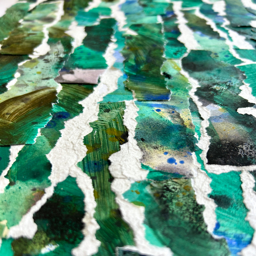 Close-up of a textured surface with green and white patterns, representing the growth you have as person after a period of rest.