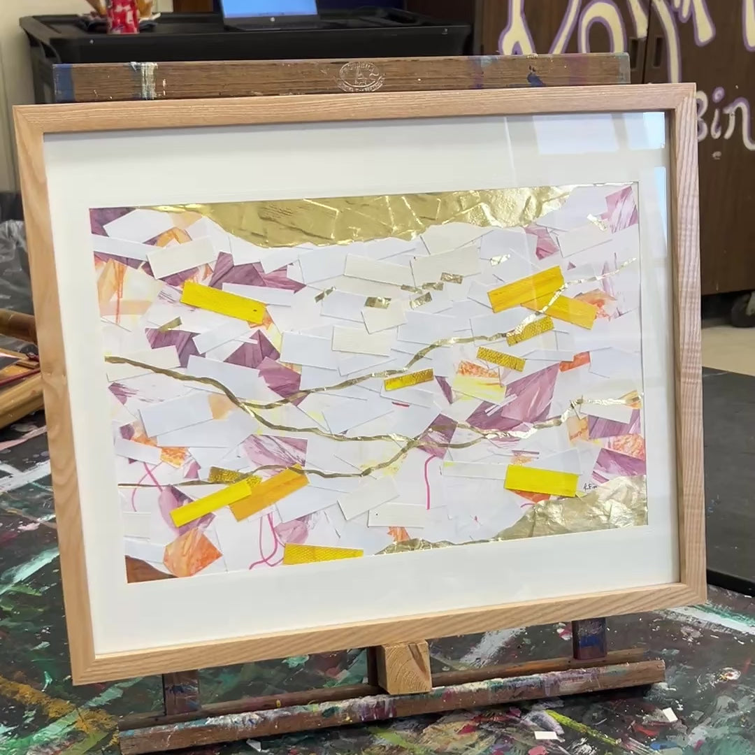 A short film panning across a calm abstract collage with meandering golden lines. Listen to the gentle guiding of the Lord. His calling is the gold line running through our lives.