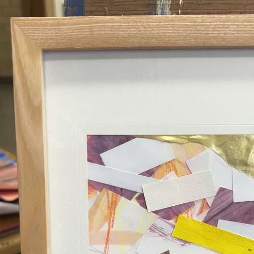 A short video panning over the calm abstract collage with meandering golden lines. Listen to the gentle guiding of the Lord. His calling is the gold line running through our lives.