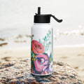 Product mockup of 32oz stainless steel water bottle, with painted flowers on it.